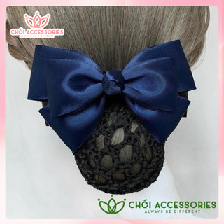 Tổng hợp, mẫu cặp nơ có kèm chụp búi tóc lưới dày hoặc mỏng dành cho nhân viên công sở, tiếp viên Chồi accessories Y088