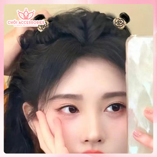 Set 2c Kẹp tóc ngắn, Kẹp tóc gắn hình hoa trà - hạt trai Chồi accessories phong cách tiểu thư cho bạn gái K188