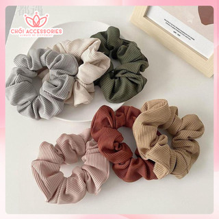 Scrunchies thun gân nổi Chồi accessories, buộc tóc vải thun cho bạn gái co giãn nhiều màu - K012