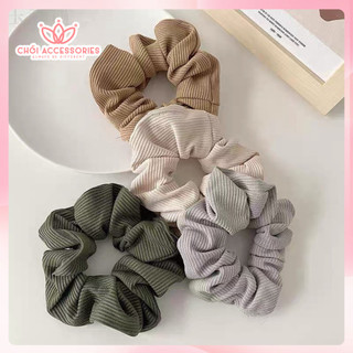 Scrunchies thun gân nổi Chồi accessories, buộc tóc vải thun cho bạn gái co giãn nhiều màu - K012
