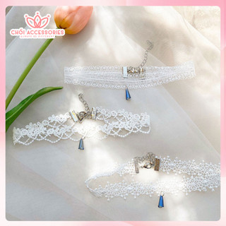 Vòng cổ ren trắng đính đá Chồi accessories, choker ren trắng tiểu thư sang chảnh B40