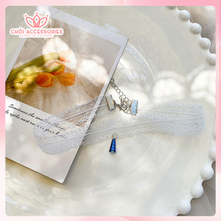 Vòng cổ ren trắng đính đá Chồi accessories, choker ren trắng tiểu thư sang chảnh B40