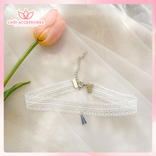 Vòng cổ ren trắng đính đá Chồi accessories, choker ren trắng tiểu thư sang chảnh B40