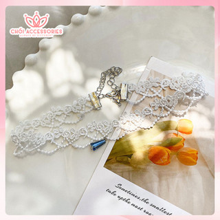 Vòng cổ ren trắng đính đá Chồi accessories, choker ren trắng tiểu thư sang chảnh B40