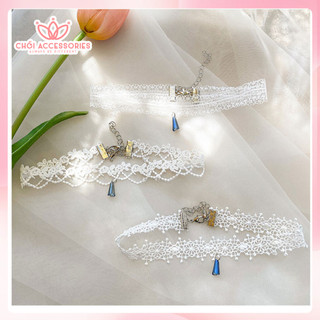 Vòng cổ ren trắng đính đá Chồi accessories, choker ren trắng tiểu thư sang chảnh B40