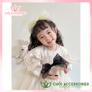 Bờm tóc cho bé gái voan bèo nơ màu đen - trắng dễ thương Chồi accessories- Y225