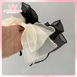 Bờm tóc cho bé gái voan bèo nơ màu đen - trắng dễ thương Chồi accessories- Y225