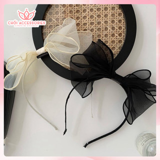 Bờm tóc cho bé gái voan bèo nơ màu đen - trắng dễ thương Chồi accessories- Y225