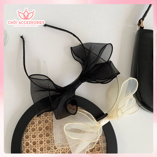 Bờm tóc cho bé gái voan bèo nơ màu đen - trắng dễ thương Chồi accessories- Y225