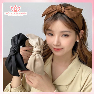 Bờm tóc nơ lụa bản lớn thanh lịch đáng yêu màu đen, nâu, kem Chồi accessories - Y262