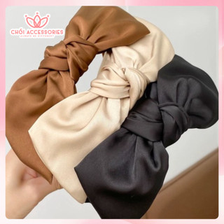 Bờm tóc nơ lụa bản lớn thanh lịch đáng yêu màu đen, nâu, kem Chồi accessories - Y262