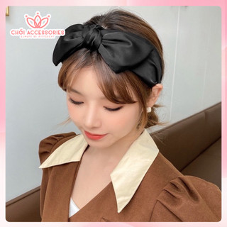 Bờm tóc nơ lụa bản lớn thanh lịch đáng yêu màu đen, nâu, kem Chồi accessories - Y262