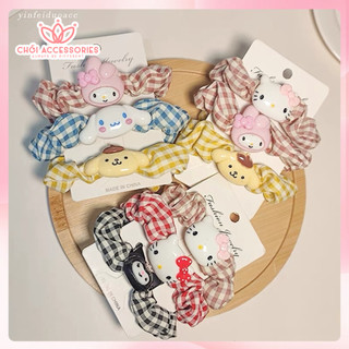 Buộc tóc vải cho bé gái, buộc tóc scrunchies caro kèm icon đáng yêu Chồi accessories K209