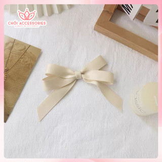Tổng hợp các mẫu kẹp tóc nơ lụa Chồi accessories màu trắng nhẹ nhàng thanh lịch đáng yêu Y241