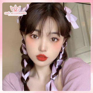 SET kẹp tóc nơ tím hồng lụa rủ siêu dài Chồi accessories phong cách bánh bèo công chúa đáng yêu Y291