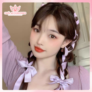 SET kẹp tóc nơ tím hồng lụa rủ siêu dài Chồi accessories phong cách bánh bèo công chúa đáng yêu Y291