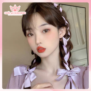 SET kẹp tóc nơ tím hồng lụa rủ siêu dài Chồi accessories phong cách bánh bèo công chúa đáng yêu Y291