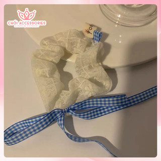 Dây buộc tóc vải scrunchies nơ rủ dài caro nữ tính đáng yêu Chồi accessories - Y071