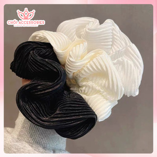 Buộc tóc nơ lớn Chồi accessories cho bạn gái, scrunchies vải lụa dập nổi nhiều màu K010