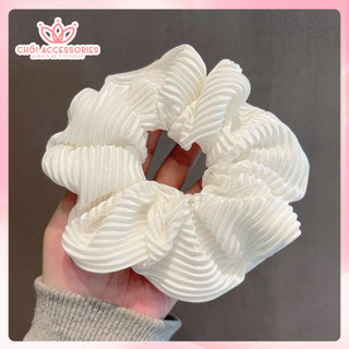 Buộc tóc nơ lớn Chồi accessories cho bạn gái, scrunchies vải lụa dập nổi nhiều màu K010