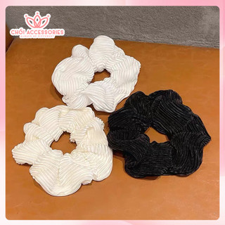 Buộc tóc nơ lớn Chồi accessories cho bạn gái, scrunchies vải lụa dập nổi nhiều màu K010