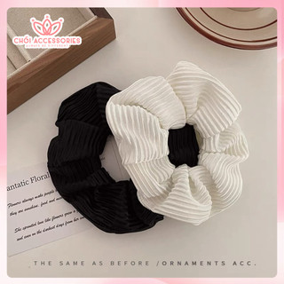 Buộc tóc nơ lớn Chồi accessories cho bạn gái, scrunchies vải lụa dập nổi nhiều màu K010