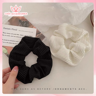 Buộc tóc nơ lớn Chồi accessories cho bạn gái, scrunchies vải lụa dập nổi nhiều màu K010