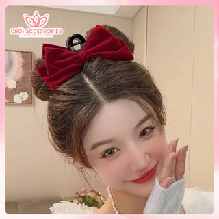 Cặp Tóc Nhung Nơ Nhung Hai Tầng, Nơ Nhung Lớn Chồi accessories Phong Cách Tiểu Thư Y221