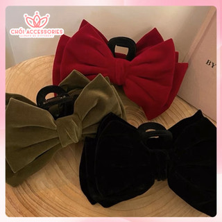 Cặp Tóc Nhung Nơ Nhung Hai Tầng, Nơ Nhung Lớn Chồi accessories Phong Cách Tiểu Thư Y221
