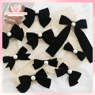Tổng hợp các mẫu nơ nhung đính hạt trai nhân tạo, kẹp tóc nơ Chồi accessories cho bé gái đáng yêu Y252