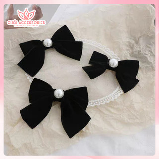 Tổng hợp các mẫu nơ nhung đính hạt trai nhân tạo, kẹp tóc nơ Chồi accessories cho bé gái đáng yêu Y252