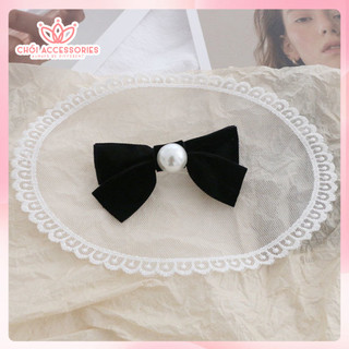 Tổng hợp các mẫu nơ nhung đính hạt trai nhân tạo, kẹp tóc nơ Chồi accessories cho bé gái đáng yêu Y252