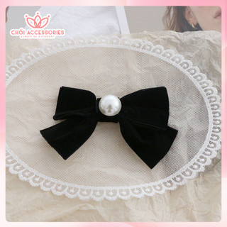 Tổng hợp các mẫu nơ nhung đính hạt trai nhân tạo, kẹp tóc nơ Chồi accessories cho bé gái đáng yêu Y252