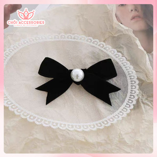 Tổng hợp các mẫu nơ nhung đính hạt trai nhân tạo, kẹp tóc nơ Chồi accessories cho bé gái đáng yêu Y252