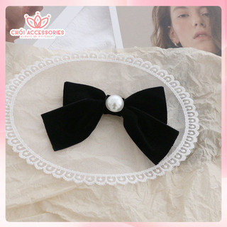 Tổng hợp các mẫu nơ nhung đính hạt trai nhân tạo, kẹp tóc nơ Chồi accessories cho bé gái đáng yêu Y252