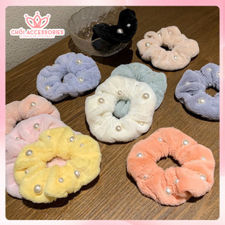 Scrunchies lông, buộc tóc lông đính hạt trai nhân tạo, buộc tóc Chồi accessories cho bạn gái - K437