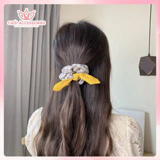 Buộc tóc nư, scrunchies cho bạn gái họa tiết caro gắn nơ thanh lịch Chồi accessories K332