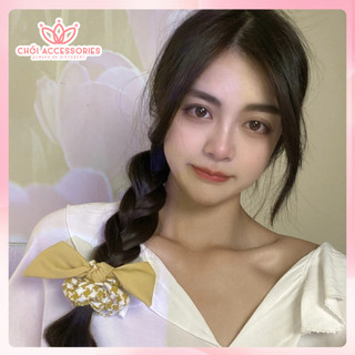 Buộc tóc nư, scrunchies cho bạn gái họa tiết caro gắn nơ thanh lịch Chồi accessories K332