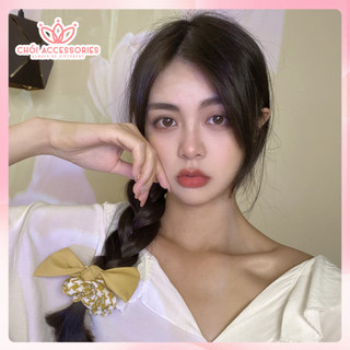 Buộc tóc nư, scrunchies cho bạn gái họa tiết caro gắn nơ thanh lịch Chồi accessories K332