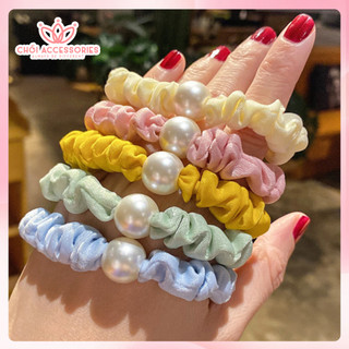 Buộc tóc nữ, buộc tóc scrunchies nhỏ phối hạt trai nhân tạo Chồi accessories K147