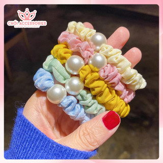 Buộc tóc nữ, buộc tóc scrunchies nhỏ phối hạt trai nhân tạo Chồi accessories K147