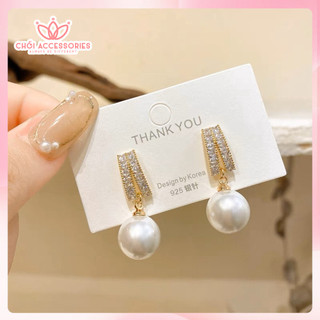Khuyên tai Lấp Lánh Đính Hạt Trai Chồi accessories Phong Cách Cho Bạn Nữ F01