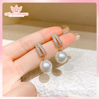 Khuyên tai Lấp Lánh Đính Hạt Trai Chồi accessories Phong Cách Cho Bạn Nữ F01