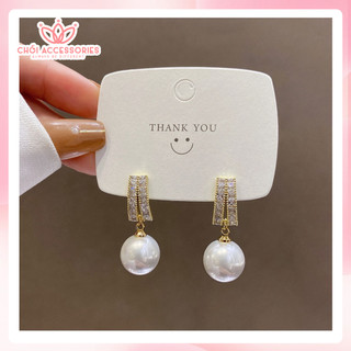 Khuyên tai Lấp Lánh Đính Hạt Trai Chồi accessories Phong Cách Cho Bạn Nữ F01