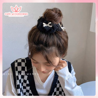 Buộc tóc nơ, scruchies vải xốp bồng bềnh đính nơ xinh xắn đáng yêu Chồi accessories k207