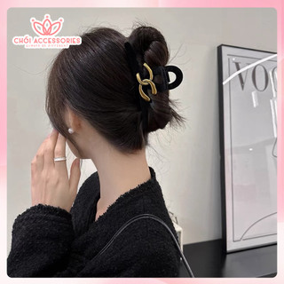 Cặp chéo nhung 13cm, kẹp tóc nhung đen - đỏ  đính charm sang chảnh Chồi accessories cho bạn gái K190