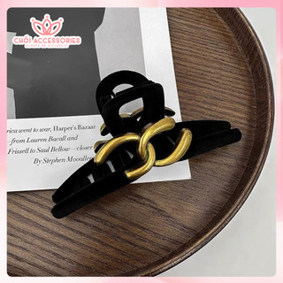 Cặp chéo nhung 13cm, kẹp tóc nhung đen - đỏ  đính charm sang chảnh Chồi accessories cho bạn gái K190