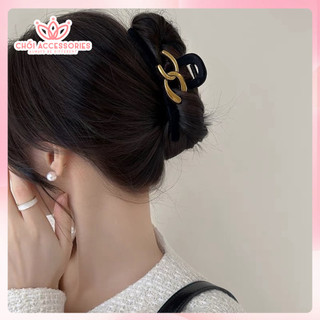 Cặp chéo nhung 13cm, kẹp tóc nhung đen - đỏ  đính charm sang chảnh Chồi accessories cho bạn gái K190