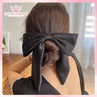 Kẹp tóc nữ, cặp tóc nơ lụa đen bản siêu to 25cm tiểu thư Chồi accessories Y062