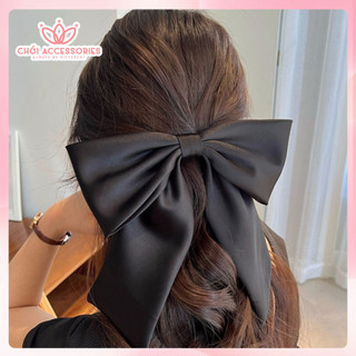 Kẹp tóc nữ, cặp tóc nơ lụa đen bản siêu to 25cm tiểu thư Chồi accessories Y062